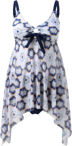 Vista 3 de Top tankini con volantes para mujer con pantalones cortos deportivos para niño, trajes de baño con capas fluidas, trajes de baño escalonados