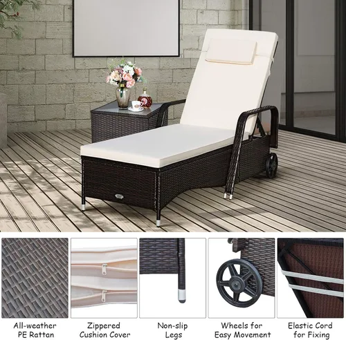 Vista 8 de COSTWAY Silla de salón de ratán para patio, sofá reclinable ajustable, acolchado, jardín