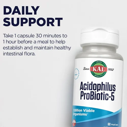 Vista 4 de KAL Acidophilus Tabletas, probiótico-5 cápsulas, 3 bilis, 60