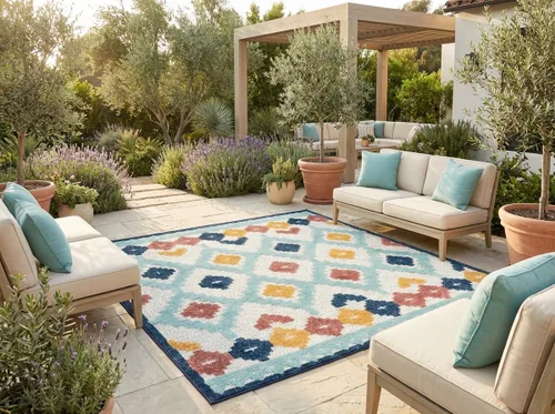 Vista 15 de Unique Loom Belize Outdoor Collection - Alfombra Sarstoon (2 x 8 pies, color marfil/azul claro)