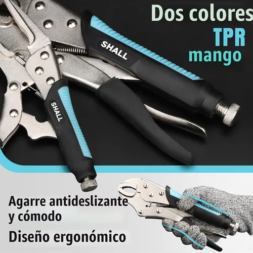 Vista 5 de SHALL Alicates de bloqueo de 6 piezas, juego de alicates Vice Grips, alicates de bloqueo de mandíbula curva de 5", 7" y 10", alicates de bloqueo