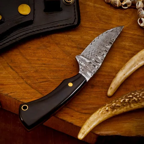 Vista 6 de AR Damasco - Cuchillo de bolsillo de acero hecho a mano, cuchillos plegables ideales para acampar, cazar. El cuchillo EDC viene con mango de madera