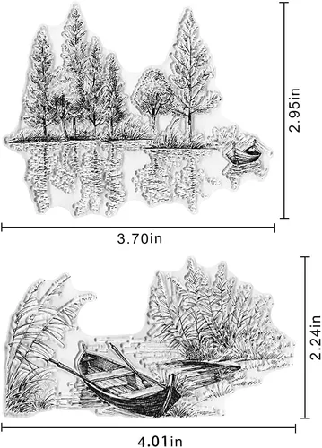 Vista 2 de Lake River Scenery Trees Boat Sellos transparentes para hacer tarjetas y álbumes de recortes, palabras, sellos transparentes, sellos de silicona