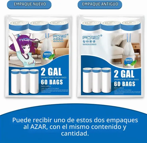 Vista 2 de FORID Mini Bolsas de Basura con Cordón - Bolsas de Basura Pequeñas de 2 Galones para Baño, Bolsas de Basura de Plástico Blanco, Forros para Bote