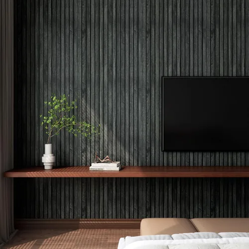 Vista 3 de LACHEERY Papel Tapiz de Panel de Madera Negra Despegar y Pegar 3D Papel de Pared de Listones de Madera Paneles de Listones de Madera Negra