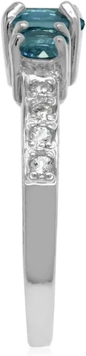 Vista 4 de Silvershake Anillo de plata de ley 925 chapada en oro blanco o amarillo de 3 piedras preciosas de forma redonda, joyería nupcial para mujer