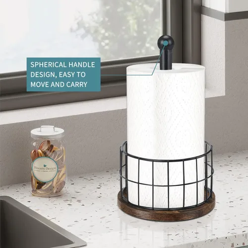 Vista 3 de YINMIT Portarrollos de Papel de Cocina de Madera para Encimera, Portarrollos de Papel Estilo Granja con Base Resistente, Portarrollos de Papel