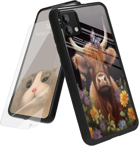 Vista 18 de Funda para Motorola Moto G Play 4G 2024 con protector de pantalla, parte trasera de vidrio templado + funda de silicona suave TPU absorción