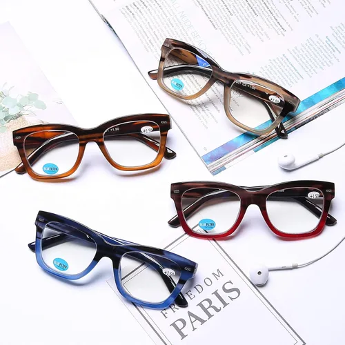 Vista 6 de AQWANO Oversized Design Reading Glasses Women/Men, Computer Blue Light Blocking Square Readers