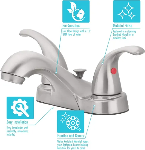 Vista 6 de Aqua Vista 15-B42WP-BN-AV - Grifo para lavabo de baño con dos asas, níquel cepillado