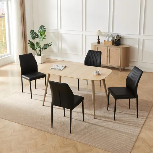 Vista 32 de HIPIHOM Mesa de comedor moderna de granja de 47.2 pulgadas, mesa de comedor rectangular de madera con patas de metal para 4 personas para comedor