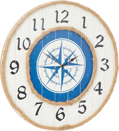 Vista 6 de Deco 79 Reloj de pared con brújula de madera con detalles de cuerda, 24 x 2 x 24 pulgadas, azul