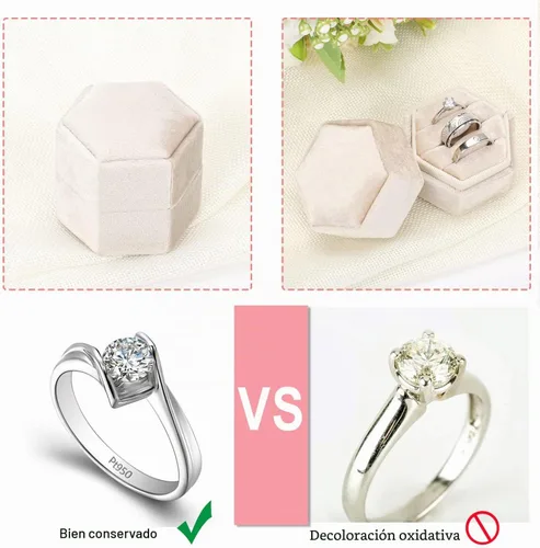 Vista 2 de WantGor Caja del anillo de la joyería del terciopelo, 3 ranuras anillo Beige
