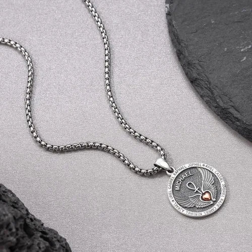 Vista 4 de Aniu Collar de plata de ley S925 de San MiguelSan CristópaloSan BenitoSan Jesús para hombres y mujeres, arcángel, RaguelUriel, colgante de amuleto