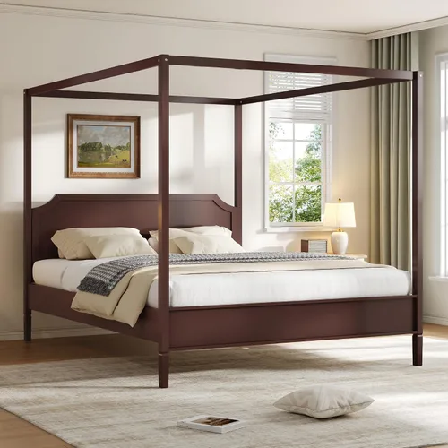 Vista 21 de Wood Canopy Platform Bed Full with Headboard, Trundle and 3 Drawers Negro-8.1