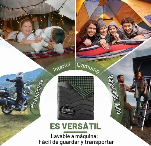 Vista 7 de XL Queen Size Double Sleeping Bag for 2 Adults Camping Negro/Verde