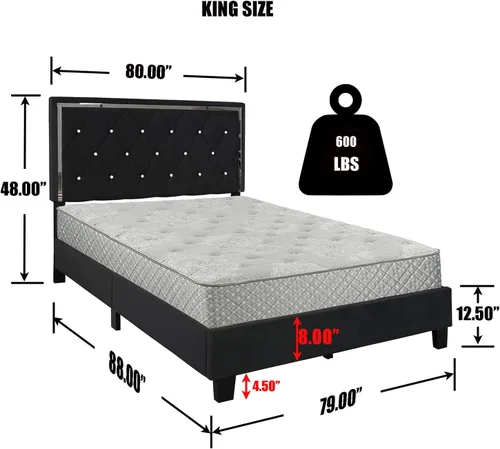 Vista 3 de Better Home Products Cama King tapizada de terciopelo Monica en color negro