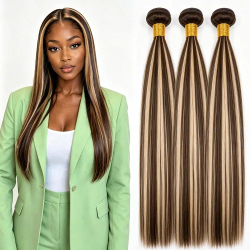 Vista 70 de P4613 Cabello humano rizado onda profunda marrón y paquetes mixtos 8 10 12 P4613 Ombre Marrón-Rubio-DP