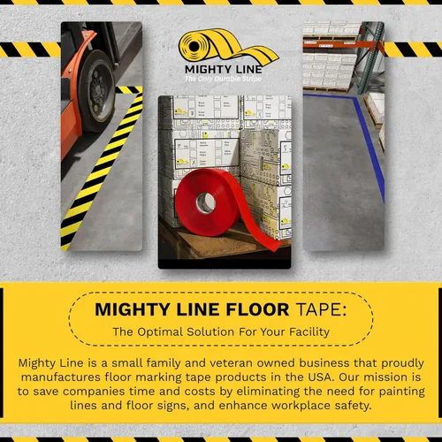 Vista 6 de Mighty Line Cinta de marcado de piso sólido para seguridad, precaución, advertencia, resistente, adhesivo para despegar y pegar, diseño de borde