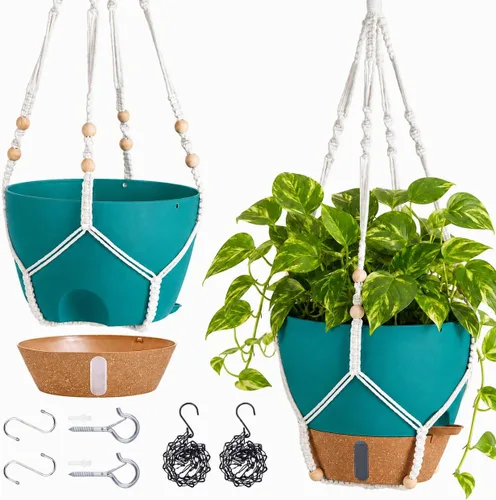 Vista 9 de Maceta colgante de riego automático de 8 pulgadas para plantas de interior Negro
