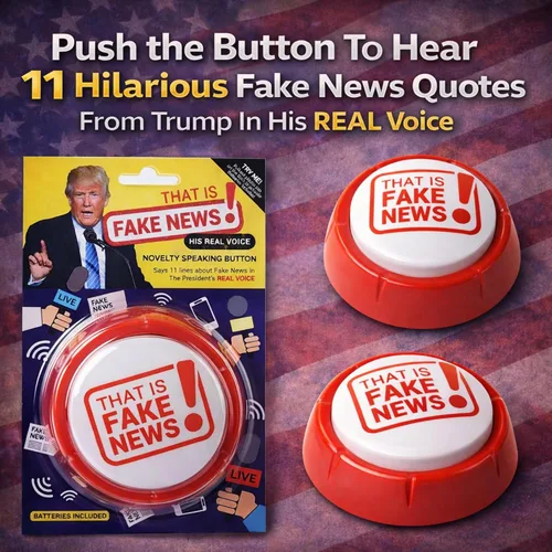 Vista 2 de Botón de noticias falsas de Donald Trump, 11 citas de noticias falsas en voz real, artículo de escritorio de regalo de broma parlante, accesorios
