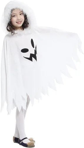 Vista 4 de Brcus Disfraz de fantasma blanco para niños, capa de Halloween, capa de elfo para cosplay, juego de roles