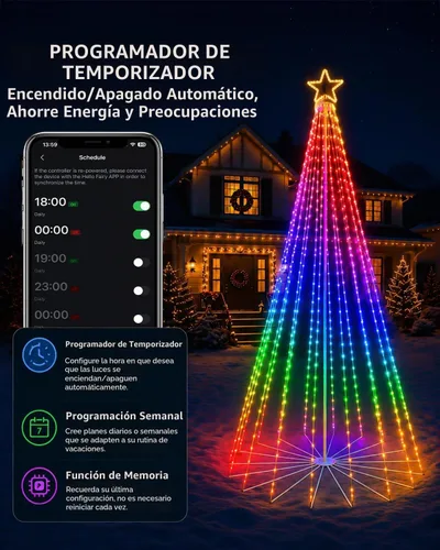 Vista 7 de Árbol de Navidad al aire libre de 7 pies con luces, bricolaje espectáculo Totalmente bricolaje, escenas preestablecidas de un solo toque