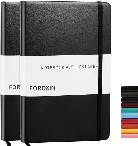Vista 17 de Cuaderno rayado de tapa dura, tamaño A5, con forro de 8.3 x 5.7 pulgadas, papel grueso premium de 80 gsm (100 hojas/200 páginas). Tapa dura de piel