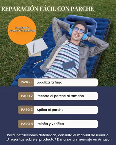 Vista 9 de Colchoneta inflable para acampar, colchón portátil de aire individual, color azul