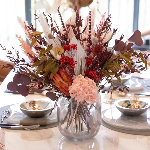 Vista 2 de Ramo de flores secas naturales, decoración de hierba de las pampas con plantas preservadas, arreglos florales rústicos bohemios para centros de mesa