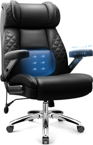 Vista 19 de Silla de oficina grande y alta, silla de computadora de escritorio con reposapiés para personas pesadas, silla ejecutiva de juegos de gran