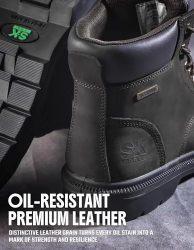 Vista 6 de SKPRO Botas de trabajo con punta de acero para hombres, zapatos de seguridad antideslizantes impermeables para la construcción, botas de trabajo