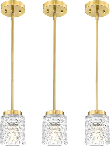 Vista 12 de FEMILA Lámpara Colgante Dorada, Accesorios de Iluminación Colgante de 4", Iluminación para Isla de Cocina, Vidrio Martilleado, Base E26, 4FY86MIL BG