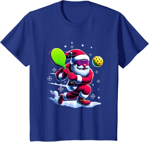 Vista 45 de Pickle Ball Navidad Santa Deporte Jugador Padel Raqueta Snow Camiseta Negro