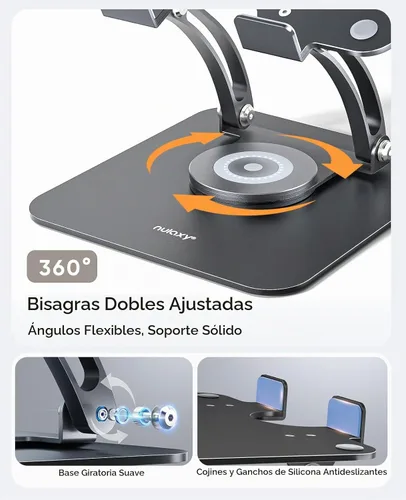 Vista 6 de Nulaxy 360° Rotating Ergonomic Laptop Stand for Desk, Dual Foldable Design