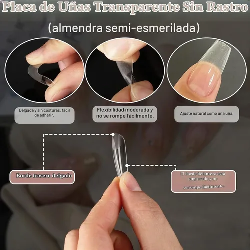 Vista 4 de FEBSNOW 600 piezas de puntas de uñas postizas largas estilo ataúd, uñas de gel transparentes de cobertura completa, estilo bailarina, autoadhesivas