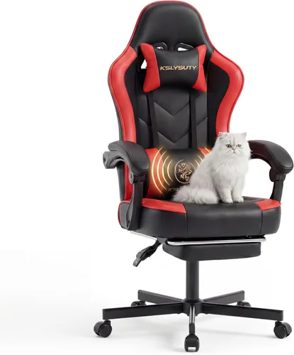 Vista 10 de Silla de escritorio para juegos para computadora, silla de oficina ergonómica de respaldo alto con reposapiés y soporte lumbar, sillas giratorias