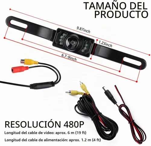Vista 2 de Cámara de respaldo HD para automóvil con cámara de matrícula de visión nocturna de 8 LED, gran angular de 170°, cámara de visión trasera impermeable