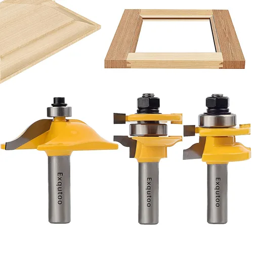 Vista 6 de Exqutoo 1 pieza Broca de enrutador de 1/2" de vástago y 2-1/2" de diámetro para puertas de armario estilo cimacio, herramientas de carpintería