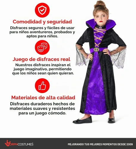 Vista 5 de Morph, Vampire Costume for Girls, Halloween Costumes for Kids Morado
