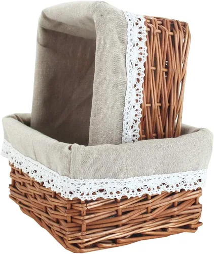 Vista 4 de KINGWILLOW Cesta de almacenamiento de mimbre con forro, 3 unidades, cesta rectangular hecha a mano de sauce pequeña para artículos diversos