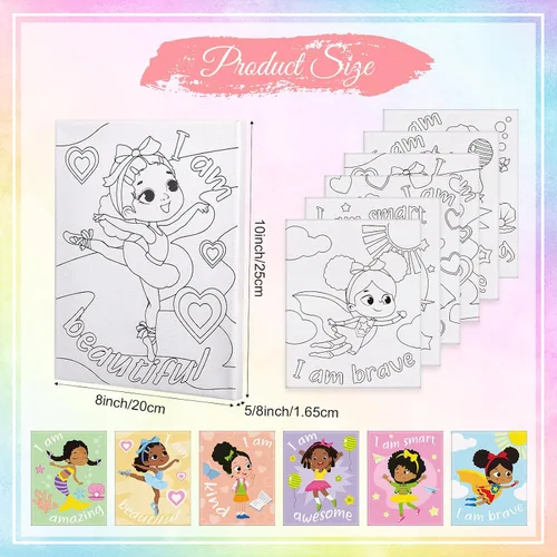 Vista 3 de Tatuo 6 lienzos predibujados para mujeres negras para pintar de 8 x 10 pulgadas, kit de pintura y sorbo de contorno estirado para adultos, regalos