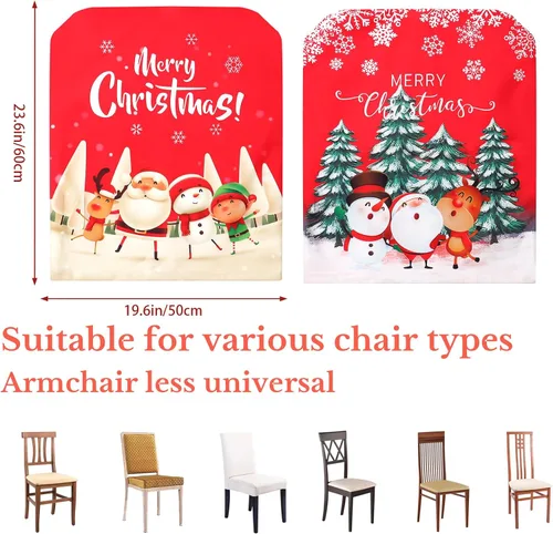 Vista 5 de TOCHGREEN Fundas para sillas de Navidad, paquete de 4 fundas protectoras de silla de Navidad, fundas de asiento de silla de comedor de Navidad