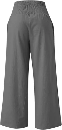 Vista 3 de Cotton Linen Pants Women's Casual Wide Leg Palazzo Pants, Casual High Waisted Palazzo Pants with Pockets