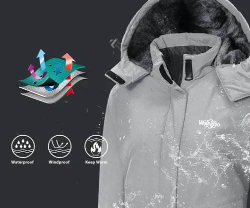 Vista 6 de Wantdo - Chaqueta de esquí impermeable para mujer, abrigo de invierno cálido y resistente al viento, abrigos de nieve