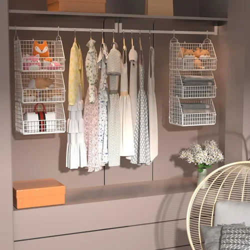 Vista 2 de PUPPYCUTE Organizador y almacenamiento de armario colgante, estantes colgantes de ropa, cestas de alambre para ropa, suéteres, bolsos, zapatos
