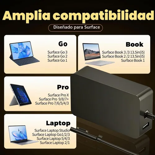 Vista 2 de Reemplazo para cargador de portátil Microsoft Surface Pro 10, 9, 8 de 65 W