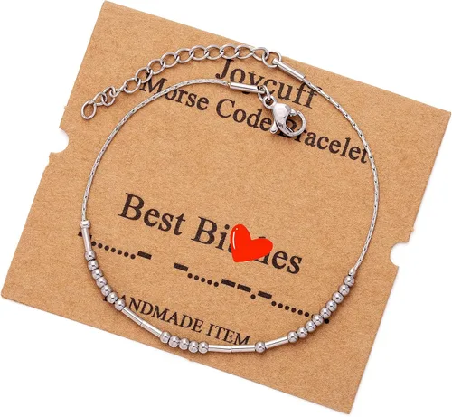Vista 228 de JoycuFF Pulseras inspiradoras de código morse para mujeres, cuentas de plata, joyería con mantra de motivación, regalos para ella