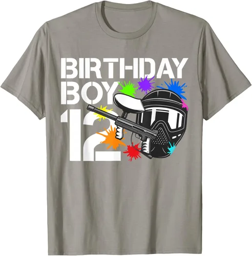 Vista 22 de 12th B-Day Paintball Birthday Party Boy 12 Year Old Funny T-Shirt, Negro