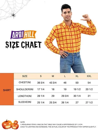 Vista 7 de Arvilhill Disfraz de Halloween para adultos, camisa de vaquero a cuadros con botones para hombre